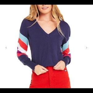 Wildfox Grand Stripe Prism Navy V-Neck Sweater